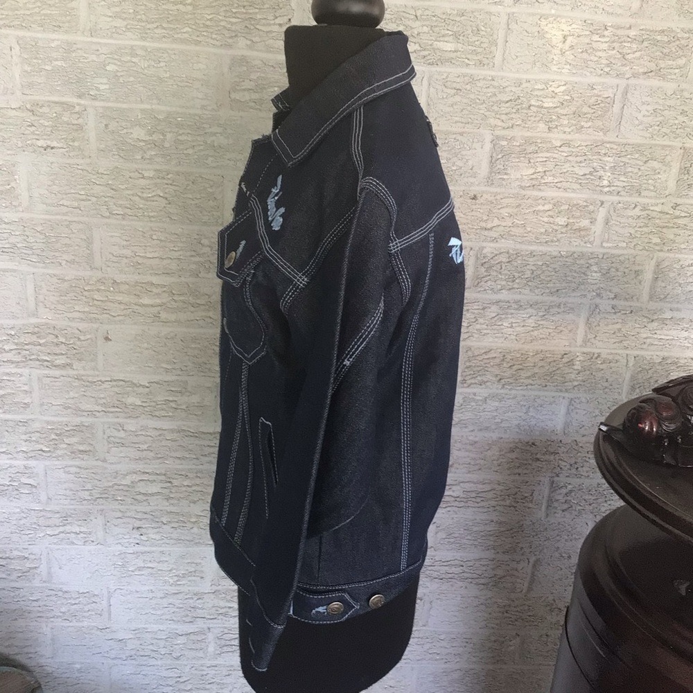 Platinum Nova Jean Boys Large 6/7 Dark Wash Denim Jacket Embroidered Hip Hop Y2K - Picture 9 of 14